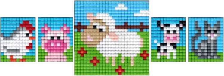 Produktbild: Pixel Bastelset 18 Huhn, Schwein, Kuh, Katze, Schaf