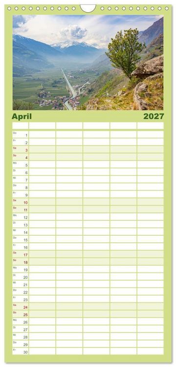 Produktbild: Familienplaner 2027 - Naturwunder Berge mit 5 Spalten (Wandkalender, 21 x 45 cm) CALVENDO