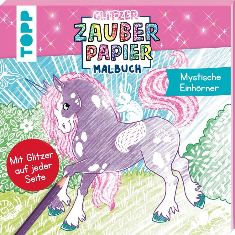 Produktbild: Glitzer Zauberpapier Malbuch Mystische Einh&ouml;rner