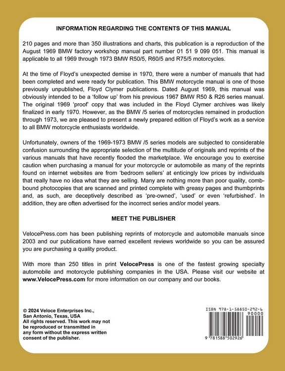 Produktbild: BMW Motorcycles 1969-1973 R50/5 R60/5 R75/5 Workshop Manual