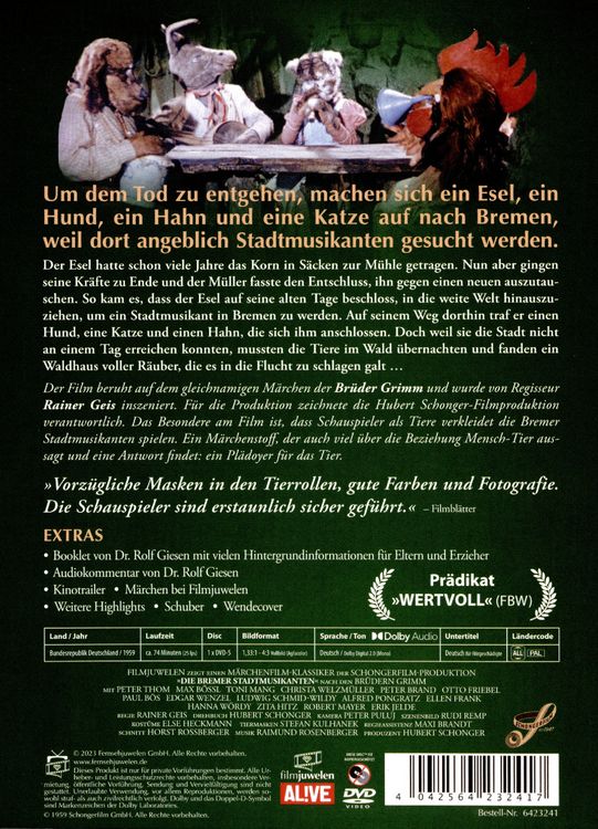 Produktbild: Die Bremer Stadtmusikanten (1959) (Filmjuwelen / Schongerfilm-M&auml;rchen)