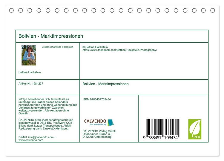 Produktbild: Bolivien - Marktimpressionen (Tischkalender 2026 DIN A5 quer), CALVENDO Monatskalender