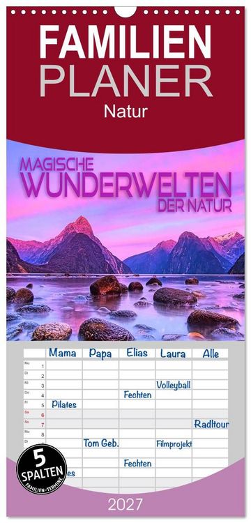 Produktbild: Familienplaner 2027 - Magische Wunderwelten der Natur mit 5 Spalten (Wandkalender, 21 x 45 cm) CALVENDO