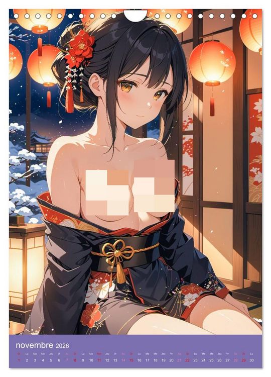Produktbild: MANGA SENSUEL - Beaut&eacute;s japonaises d&eacute;nud&eacute;es et s&eacute;duisantes (Calendrier mural 2026 DIN A4 horizontal), CALVENDO calendrier mensuel