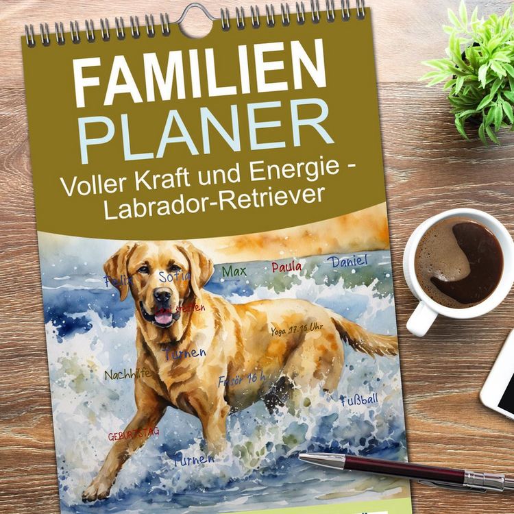 Produktbild: Familienplaner 2026 - Voller Kraft und Energie - Labrador-Retriever mit 5 Spalten (Wandkalender, 21 x 45 cm) CALVENDO