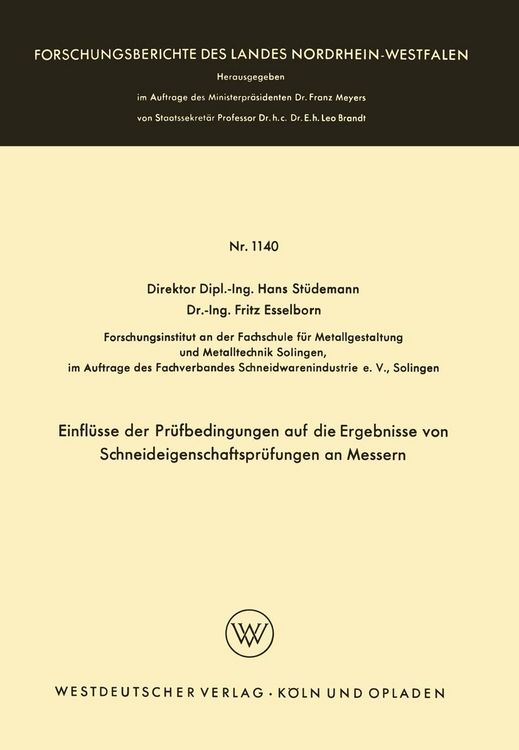 Produktbild: Einfl&uuml;sse der Pr&uuml;fbedingungen auf die Ergebnisse von Schneideigenschaftspr&uuml;fungen an Messern