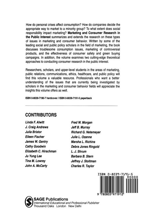 Produktbild: Marketing and Consumer Research in the Public Interest