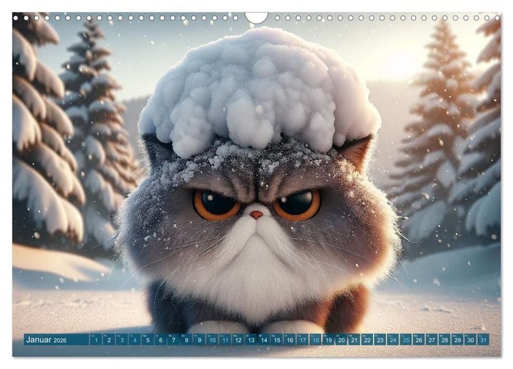 Produktbild: Katzenlaunen - Durch das Jahr mit Fluff und Grummeln (Wandkalender 2026 DIN A3 quer), CALVENDO Monatskalender