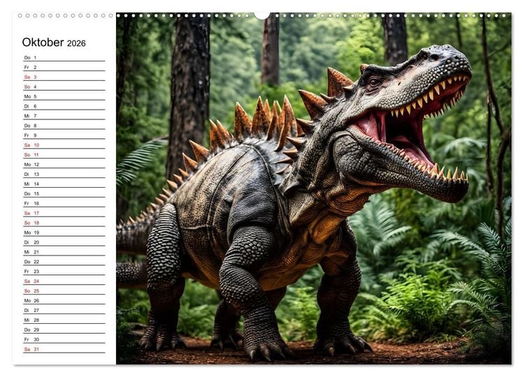Produktbild: Urzeit erwacht - Ein Jahr mit den Dinosauriern (Wandkalender 2026 DIN A2 quer), CALVENDO Monatskalender