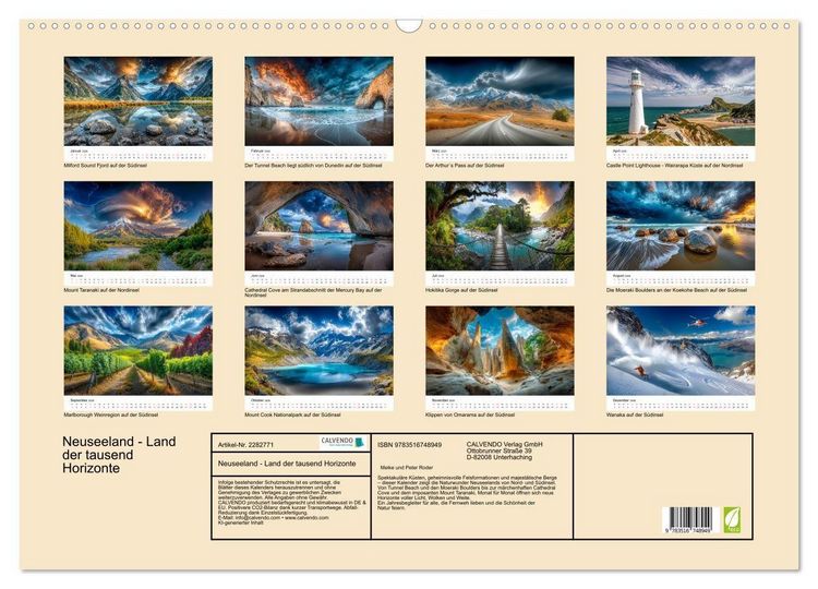 Produktbild: Neuseeland - Land der tausend Horizonte (Wandkalender 2026 DIN A2 quer), CALVENDO Monatskalender