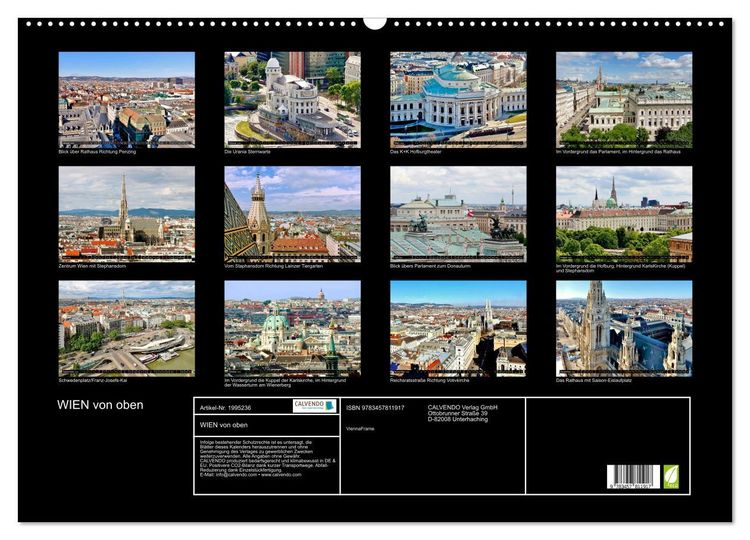 Produktbild: WIEN von oben (Wandkalender 2026 DIN A2 quer), CALVENDO Monatskalender