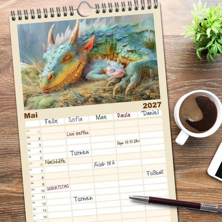 Produktbild: Familienplaner 2027 - Ewige Drachenliebe - Eine zeitlose Faszination mit 5 Spalten (Wandkalender, 21 x 45 cm) CALVENDO