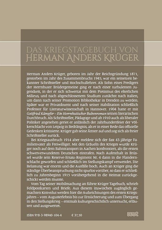 Produktbild: Das Kriegstagebuch von Herman Anders Kr&uuml;ger: Augusterlebnis und Stellungskrieg 1914