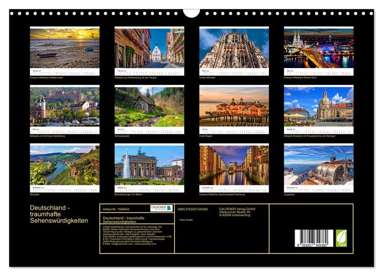 Produktbild: Deutschland - traumhafte Sehensw&uuml;rdigkeiten (Wandkalender 2026 DIN A3 quer), CALVENDO Monatskalender