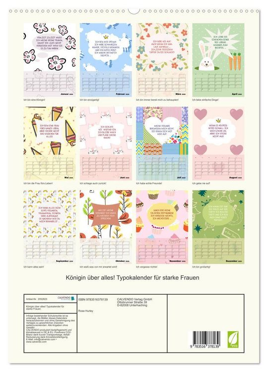 Produktbild: K&ouml;nigin &uuml;ber alles! Typokalender f&uuml;r starke Frauen (hochwertiger Premium Wandkalender 2026 DIN A2 hoch), Kunstdruck in Hochglanz
