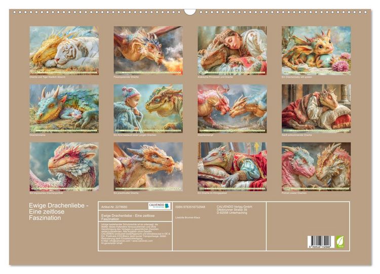 Produktbild: Ewige Drachenliebe - Eine zeitlose Faszination (Wandkalender 2026 DIN A2 quer), CALVENDO Monatskalender