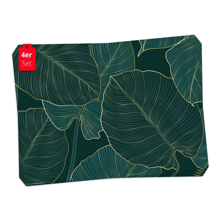Produktbild: Tischsetmacher Tischsets Tropische Bl&auml;tter mit Goldadern, aus hochwertigem Vinyl (4 St&uuml;ck), 44 x 32 cm