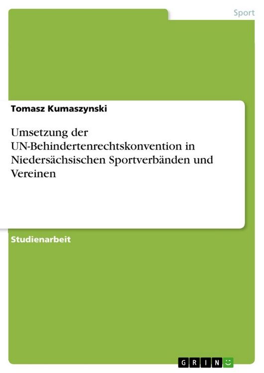 Produktbild: Umsetzung der UN-Behindertenrechtskonvention in Nieders&auml;chsischen Sportverb&auml;nden und Vereinen