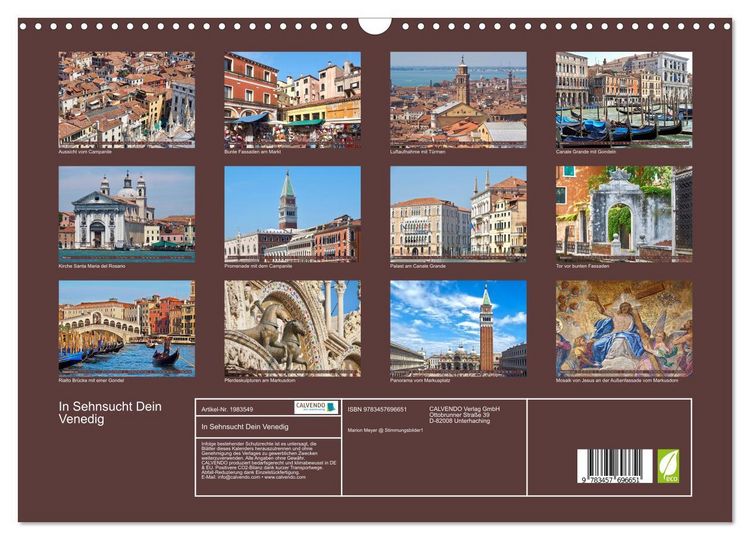 Produktbild: In Sehnsucht Dein Venedig (Wandkalender 2026 DIN A3 quer), CALVENDO Monatskalender
