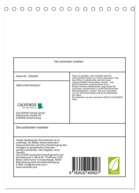 Produktbild: Die sch&ouml;nsten Insekten (Tischkalender 2026 DIN A5 hoch), CALVENDO Monatskalender