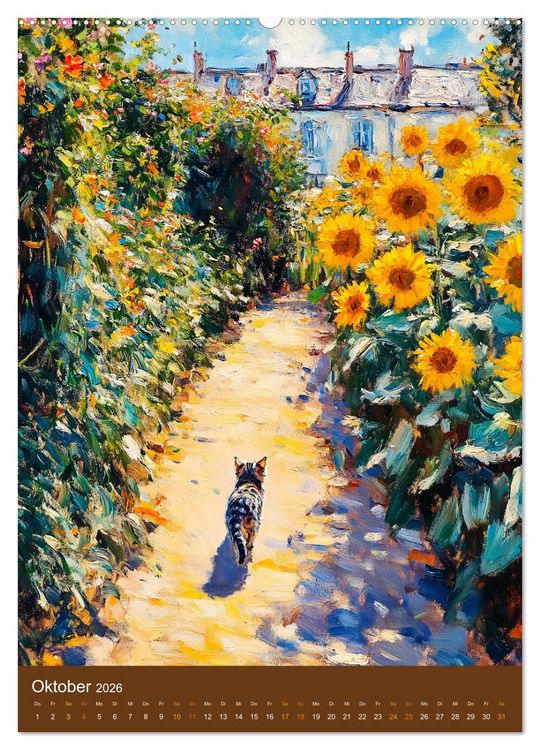 Produktbild: Katzen und Kunst - Samtige Herrscher der impressionistischen G&auml;rten (hochwertiger Premium Wandkalender 2026 DIN A2 hoch), Kunstdruck in Hochglanz