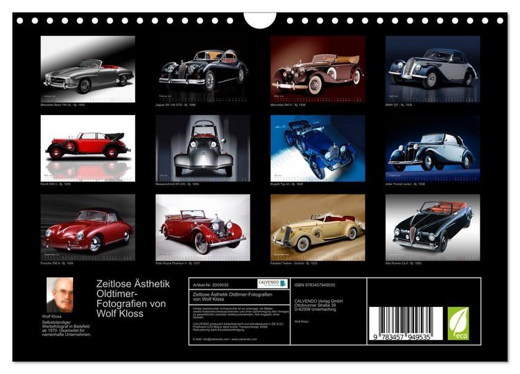Produktbild: Zeitlose &Auml;sthetik Oldtimer-Fotografien von Wolf Kloss (Wandkalender 2026 DIN A4 quer), CALVENDO Monatskalender