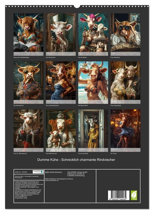 Produktbild: Dumme K&uuml;he - Schrecklich charmante Rindviecher (hochwertiger Premium Wandkalender 2026 DIN A2 hoch), Kunstdruck in Hochglanz