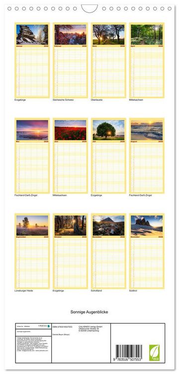 Produktbild: Familienplaner 2026 - Sonnige Augenblicke mit 5 Spalten (Wandkalender, 21 x 45 cm) CALVENDO