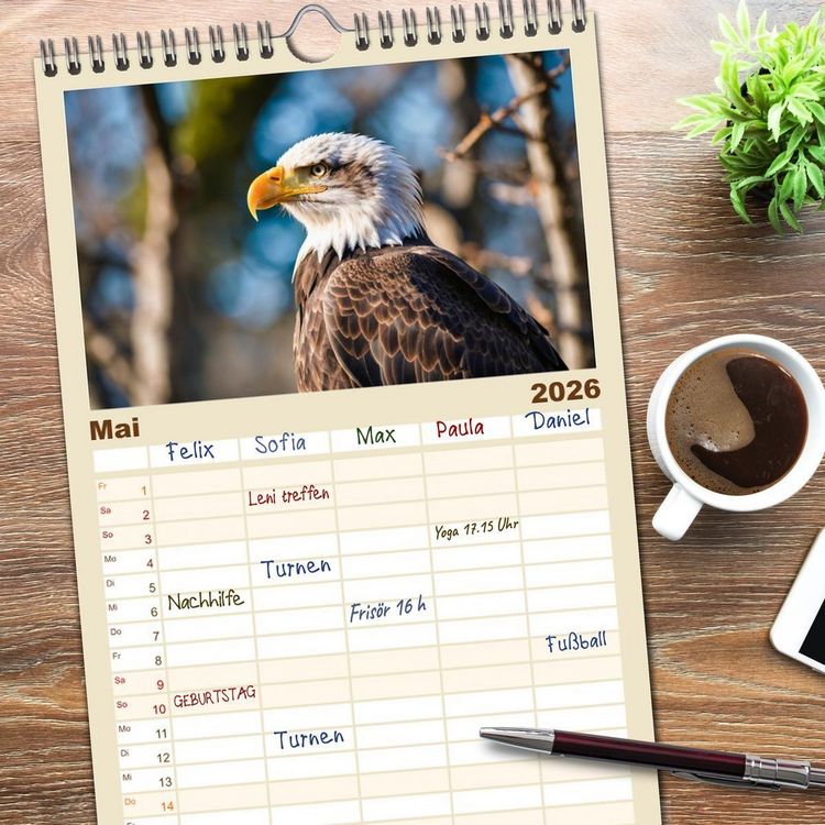 Produktbild: Familienplaner 2026 - Majest&auml;tische Wei&szlig;kopfseeadler - Der K&ouml;nig der L&uuml;fte mit 5 Spalten (Wandkalender, 21 x 45 cm) CALVENDO