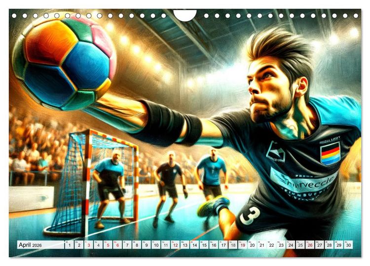 Produktbild: Handball Impressionismus, K&uuml;nstlerische Handballaktionen im KI-Pinselstrich (Wandkalender 2026 DIN A4 quer), CALVENDO Monatskalender
