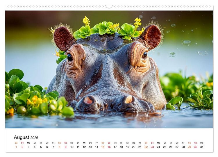 Produktbild: Flusspferde - die stillen Giganten (hochwertiger Premium Wandkalender 2026 DIN A2 quer), Kunstdruck in Hochglanz