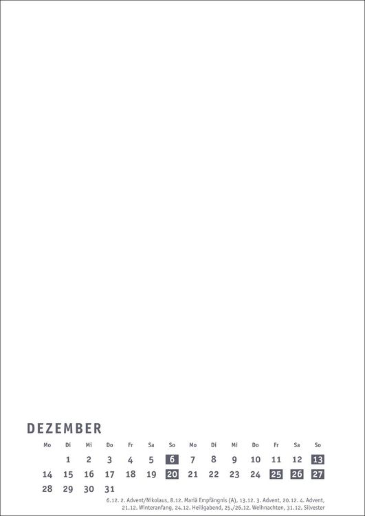 Produktbild: Premium-Bastelkalender weiß A4 2026