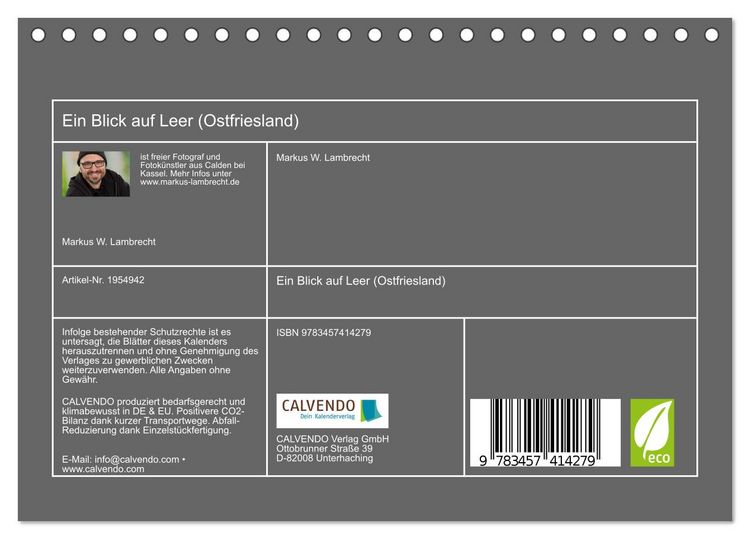 Produktbild: Ein Blick auf Leer (Ostfriesland) (Tischkalender 2026 DIN A5 quer), CALVENDO Monatskalender