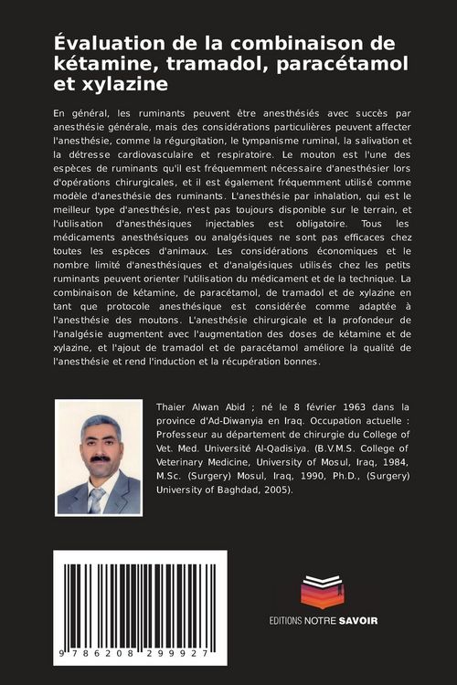 Produktbild: &Eacute;valuation de la combinaison de k&eacute;tamine, tramadol, parac&eacute;tamol et xylazine