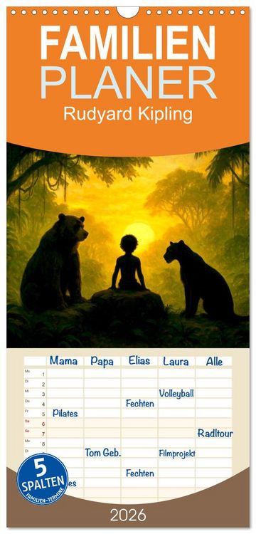Produktbild: Familienplaner 2026 - Rudyard Kipling mit 5 Spalten (Wandkalender, 21 x 45 cm) CALVENDO