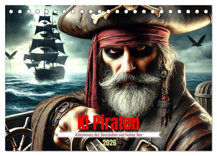 Produktbild: KI Piraten - Abenteuer der Seer&auml;uber auf hoher See (Tischkalender 2026 DIN A5 quer), CALVENDO Monatskalender