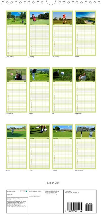 Produktbild: Familienplaner Passion Golf (Wandkalender 2022 , 21 cm x 45 cm, hoch)