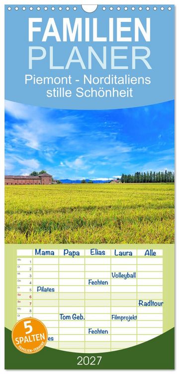 Produktbild: Familienplaner 2027 - Piemont - Norditaliens stille Sch&ouml;nheit mit 5 Spalten (Wandkalender, 21 x 45 cm) CALVENDO
