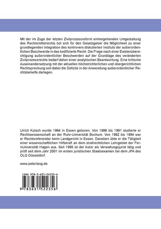 Produktbild: Das Institut der au&szlig;erordentlichen Beschwerde nach dem Zivilprozessreformgesetz