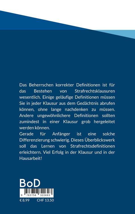 Produktbild: Definitionen und Begriffserkl&auml;rungen f&uuml;r die Strafrechtsklausur