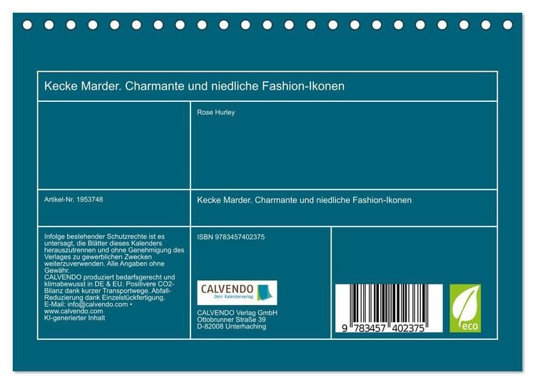 Produktbild: Kecke Marder. Charmante und niedliche Fashion-Ikonen (Tischkalender 2026 DIN A5 quer), CALVENDO Monatskalender