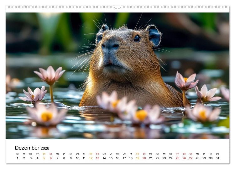 Produktbild: Capybara - liebenswertes gro&szlig;es Wasserschwein (hochwertiger Premium Wandkalender 2026 DIN A2 quer), Kunstdruck in Hochglanz