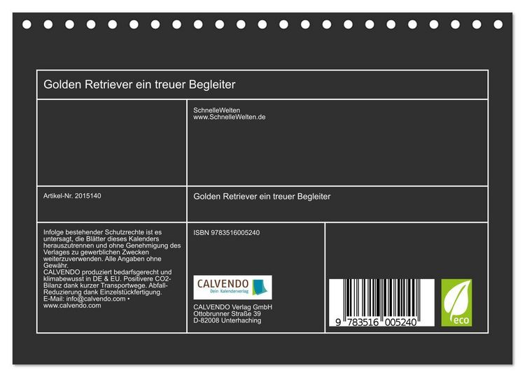Produktbild: Golden Retriever ein treuer Begleiter (Tischkalender 2026 DIN A5 quer), CALVENDO Monatskalender