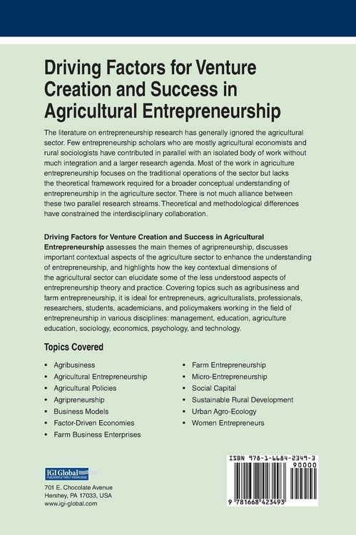 Produktbild: Driving Factors for Venture Creation and Success in Agricultural Entrepreneurship
