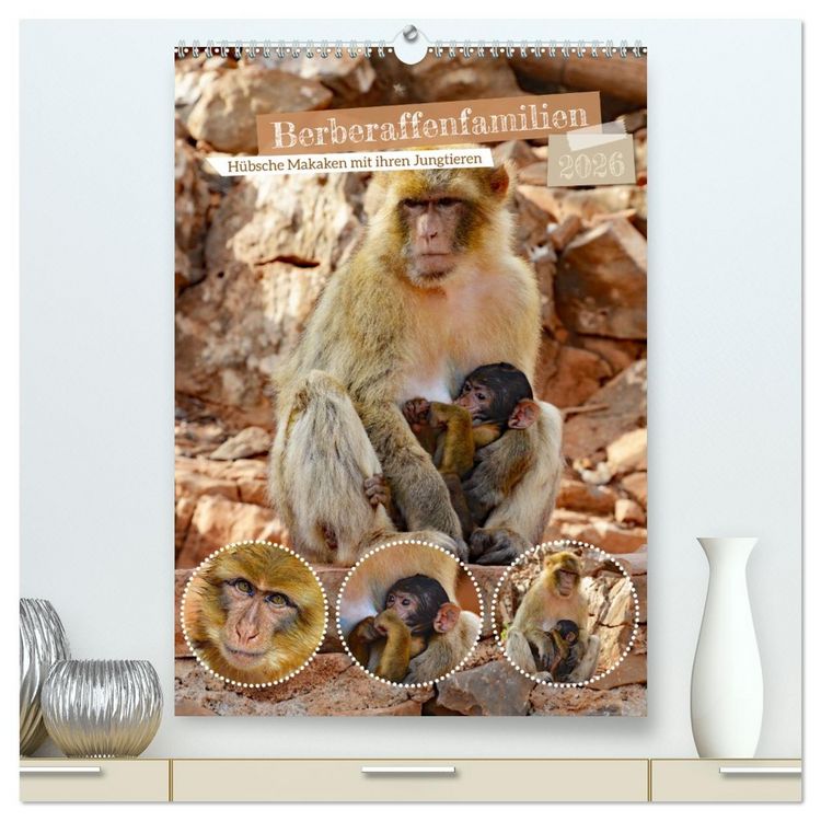 Produktbild: Berberaffenfamilien (hochwertiger Premium Wandkalender 2026 DIN A2 hoch), Kunstdruck in Hochglanz