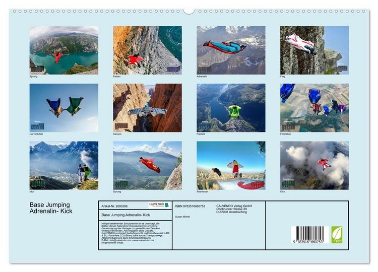 Produktbild: Base Jumping Adrenalin- Kick (hochwertiger Premium Wandkalender 2026 DIN A2 quer), Kunstdruck in Hochglanz