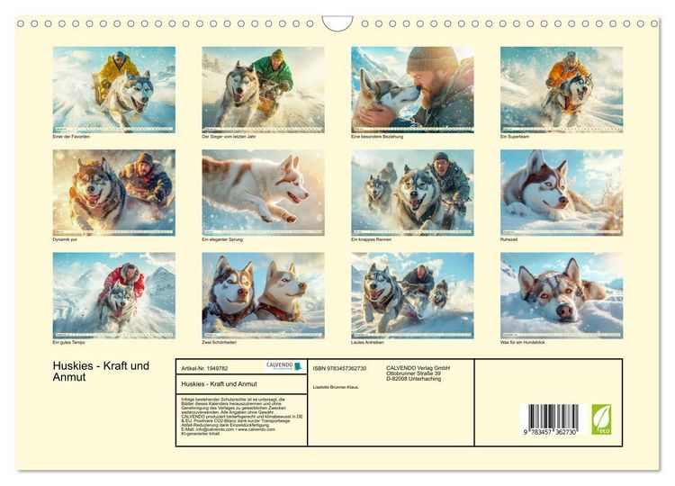Produktbild: Huskies - Kraft und Anmut (Wandkalender 2026 DIN A3 quer), CALVENDO Monatskalender