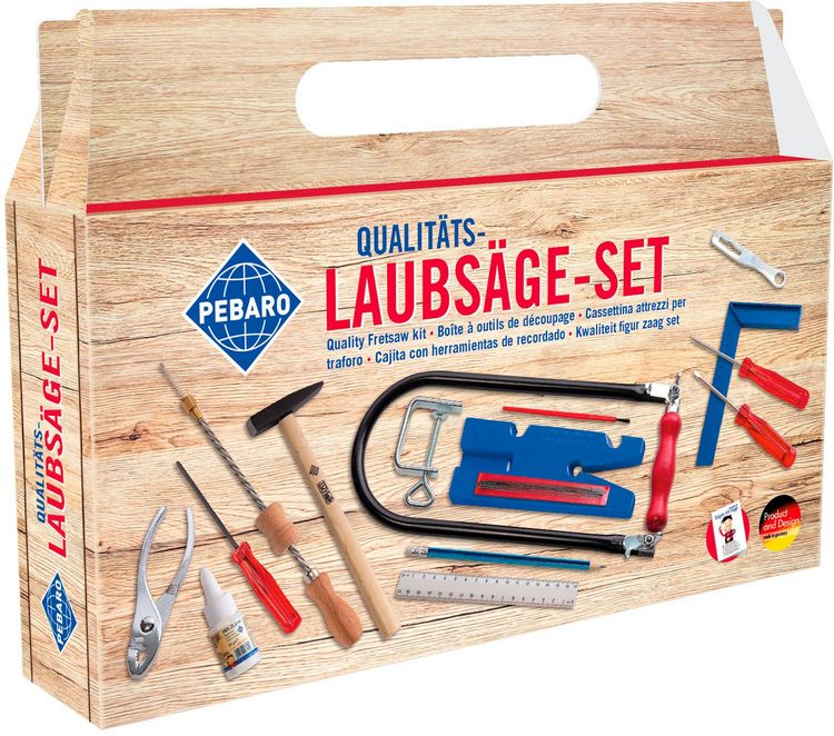 Produktbild: PEBARO 925P - Laubs&auml;ge-Set im Tragegriff-Karton, Komplettes Set mit Kunststoffbrettchen+Drillbohrer+Werkzeug+Anleitungsheft S&auml;gen mit Siggi