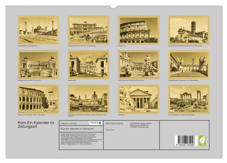 Produktbild: Rom-Ein Kalender im Zeitungsstil (hochwertiger Premium Wandkalender 2026 DIN A2 quer), Kunstdruck in Hochglanz