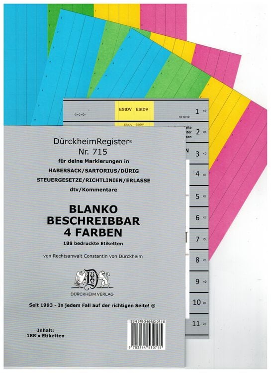 Produktbild: D&uuml;rckheimRegister&reg; BLANKO-FARBE Beschreibbar f&uuml;r Gesetzestexte mit Stichworten